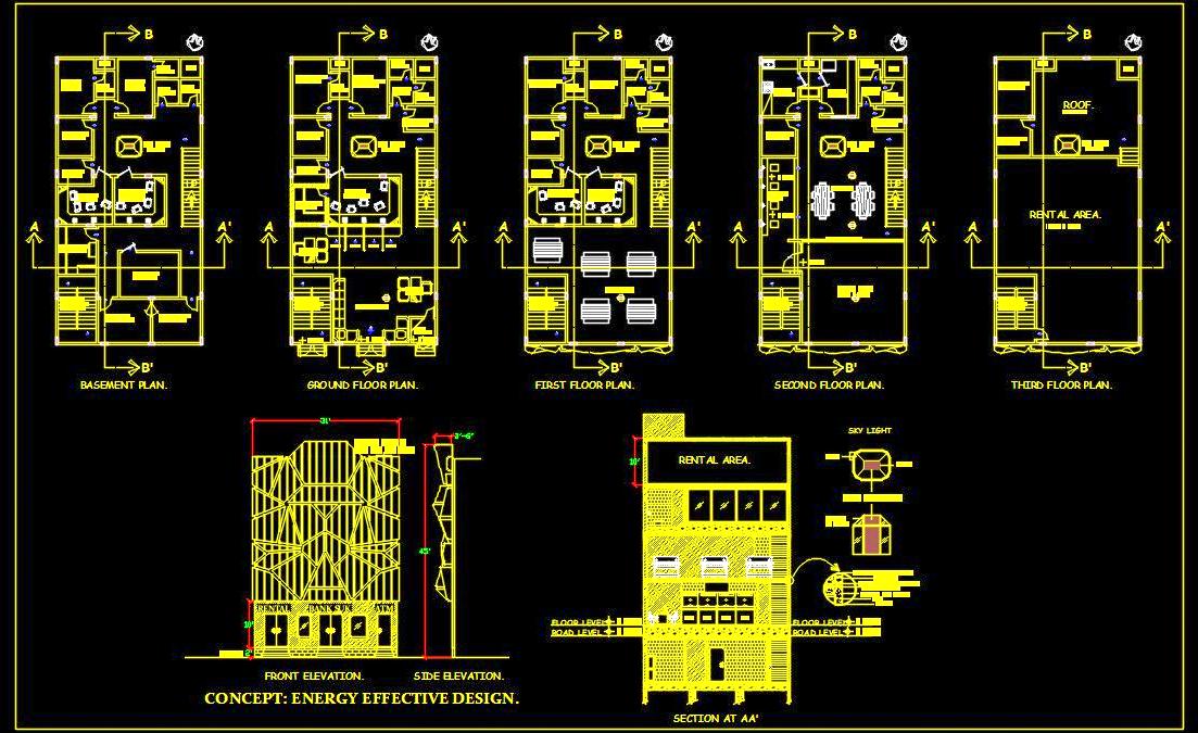 Bank Interior Layout Plan- DWG Drawing for G+3 Floors